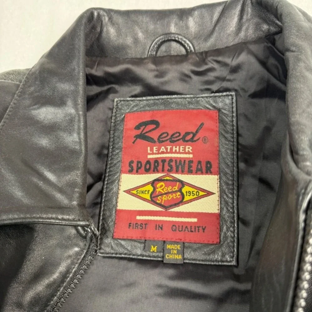 Reed‎ Leather Sportswear Womens Black Genuine Leather Zip Up Jacket Size M